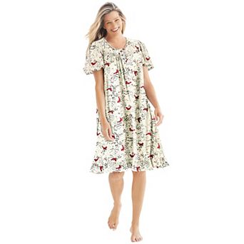 Dreams & Co. Plus Size Short Floral Print Cotton Gown