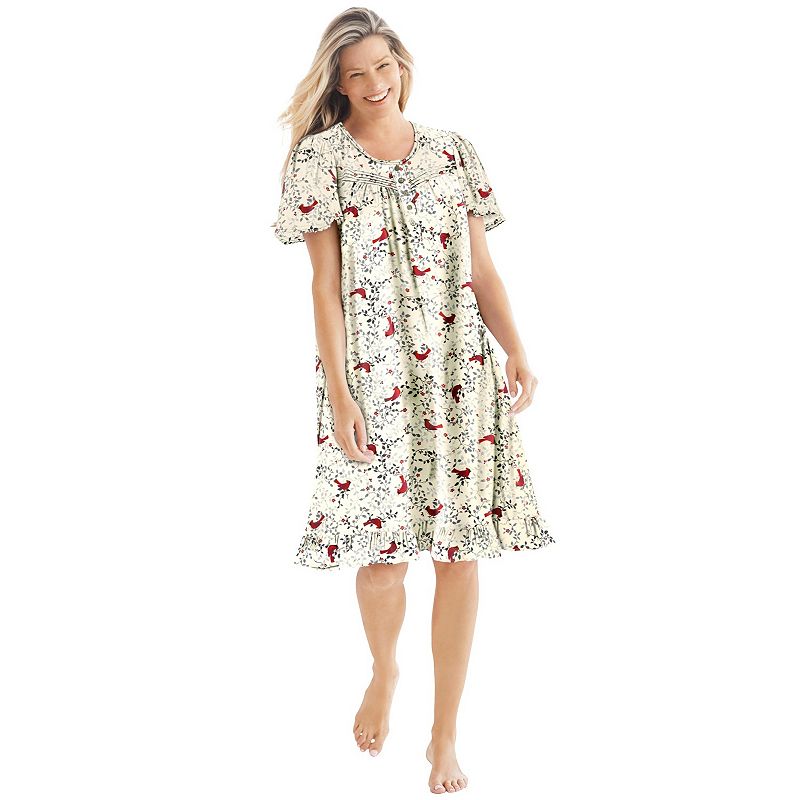Dreams & Co. Plus Size Short Floral Print Cotton Gown