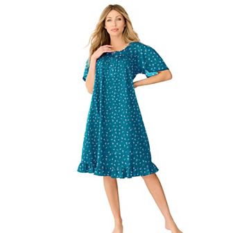 Dreams & Co. Plus Size Short Floral Print Cotton Gown