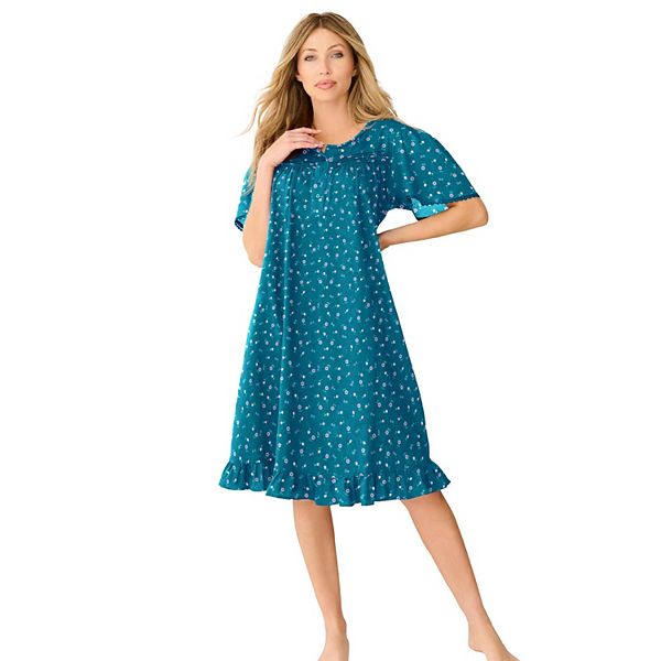 Dreams & Co. Women's Plus Size Short Floral Print Cotton Gown