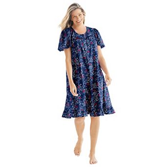 Dreams & Co. Plus Size Short Floral Print Cotton Gown