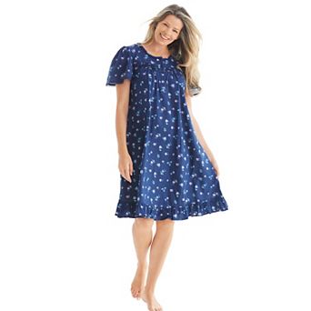 Dreams & Co. Plus Size Short Floral Print Cotton Gown