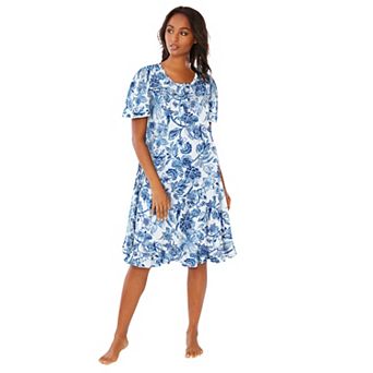 Dreams & Co. Plus Size Short Floral Print Cotton Gown