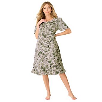 Dreams & Co. Plus Size Short Floral Print Cotton Gown