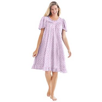 Dreams & Co. Plus Size Short Floral Print Cotton Gown