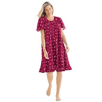 Dreams & Co. Plus Size Short Floral Print Cotton Gown