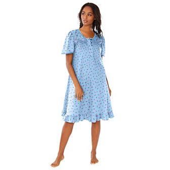 Dreams & Co. Plus Size Short Floral Print Cotton Gown