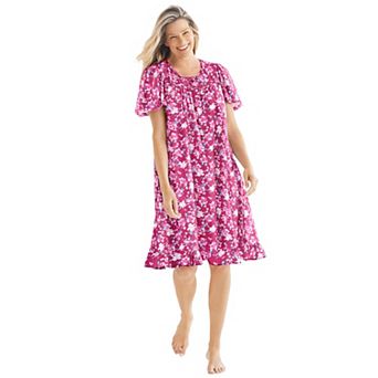 Dreams & Co. Plus Size Short Floral Print Cotton Gown