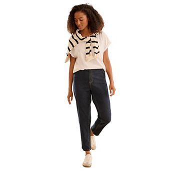Ellos Plus Size Mid-Rise Stretch 5-Pocket Relaxed Fit Boyfriend Jeans
