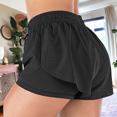 Women's Running Double Layer Fitness Workout Athletic Shorts