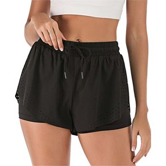 Women's Running Double Layer Fitness Workout Athletic Shorts