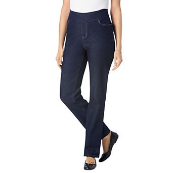 Woman Within Plus Size Pull-On Straight-Leg Gap-Free Stretch Denim Jeans
