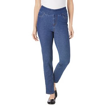 Woman Within Plus Size Pull-On Straight-Leg Gap-Free Stretch Denim Jeans