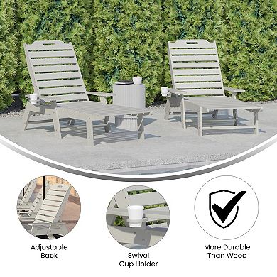 Merrick Lane Set of 2 Outdoor Adjustable Lounge Chairs with Cupholders