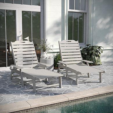 Merrick Lane Set of 2 Outdoor Adjustable Lounge Chairs with Cupholders