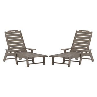 Merrick Lane Set of 2 Outdoor Adjustable Lounge Chairs with Cupholders