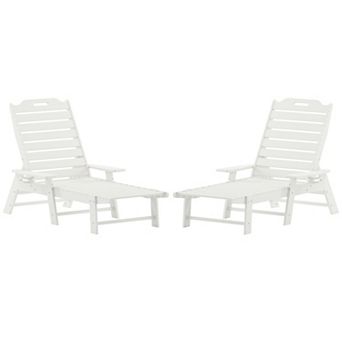 Merrick Lane Set of 2 Outdoor Adjustable Lounge Chairs with Cupholders