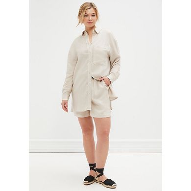 ellos Plus Size Linen-Blend Elastic Waist Shorts