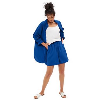 ellos Plus Size Linen-Blend Elastic Waist Shorts