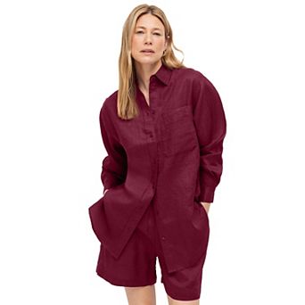 ellos Plus Size Linen-Blend Elastic Waist Shorts