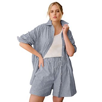 Ellos Plus Size Linen-Blend Elastic Waist Shorts