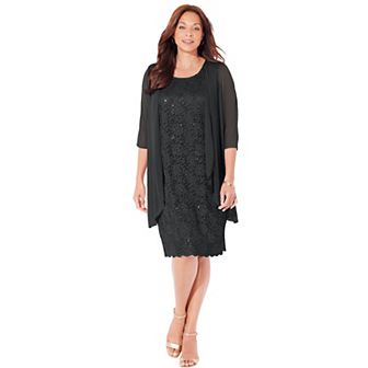 Catherines Women's Plus Size Sparkling Lace Jacket Dress