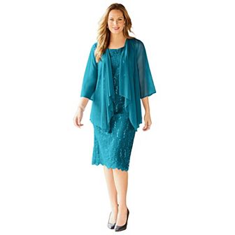 Catherines Women's Plus Size Sparkling Lace Jacket Dress