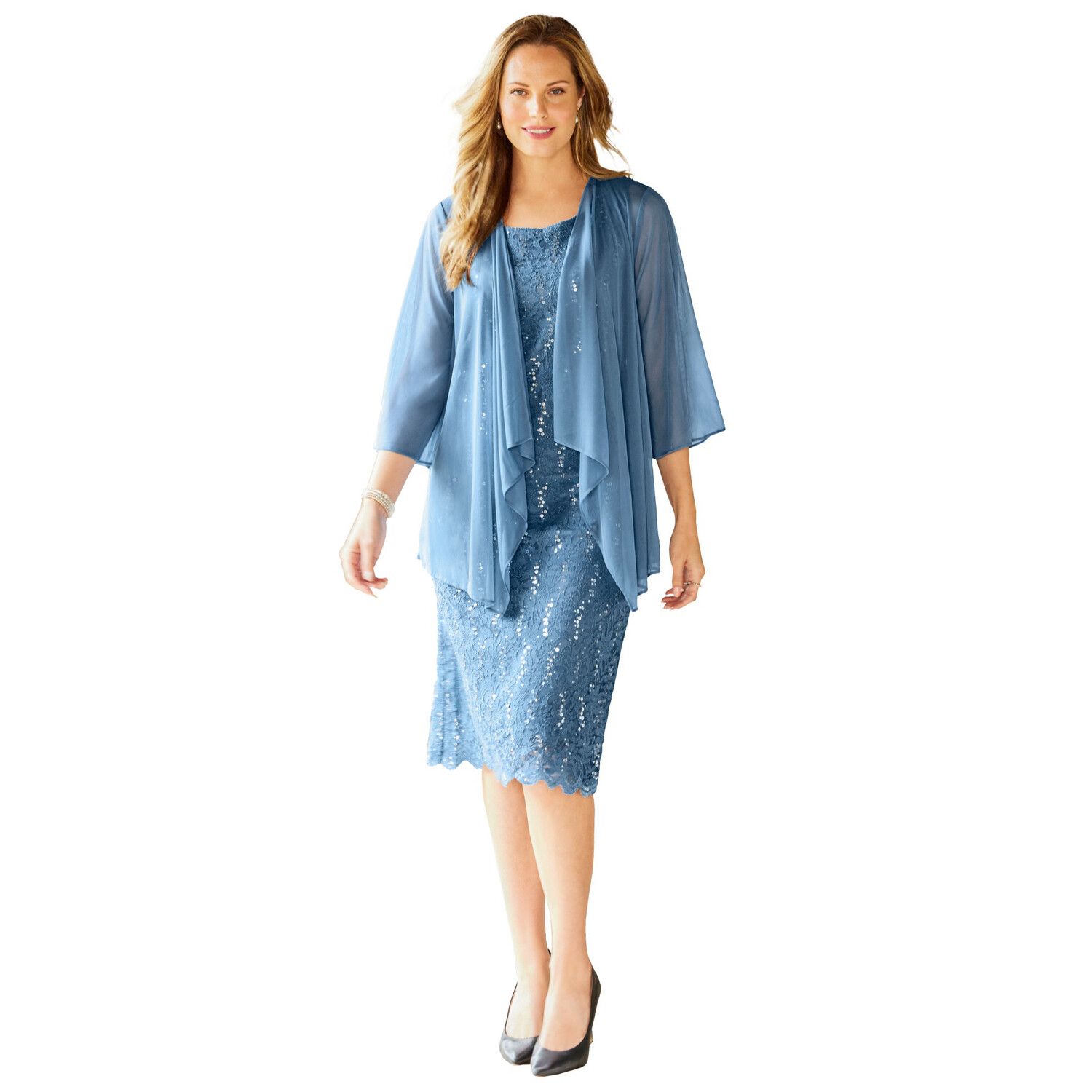 Женские платья Catherines Plus Size Petite Sparkling Lace Jacket Dress
