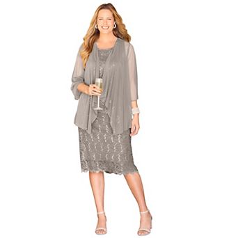 Catherines Women's Plus Size Petite Sparkling Lace Jacket Dress