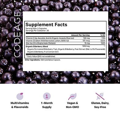 Codeage Black Elderberry Supplement + Vitamin C, D3 & Zinc 90 ct