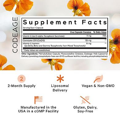 Codeage Liposomal CoQ10 125mg + Vitamin E Supplement 60 ct
