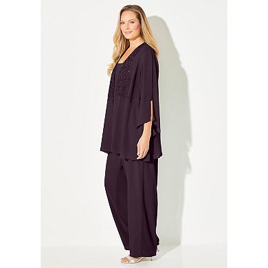 Catherines Women's Plus Size Masquerade Beaded 3-Piece Pant Suit