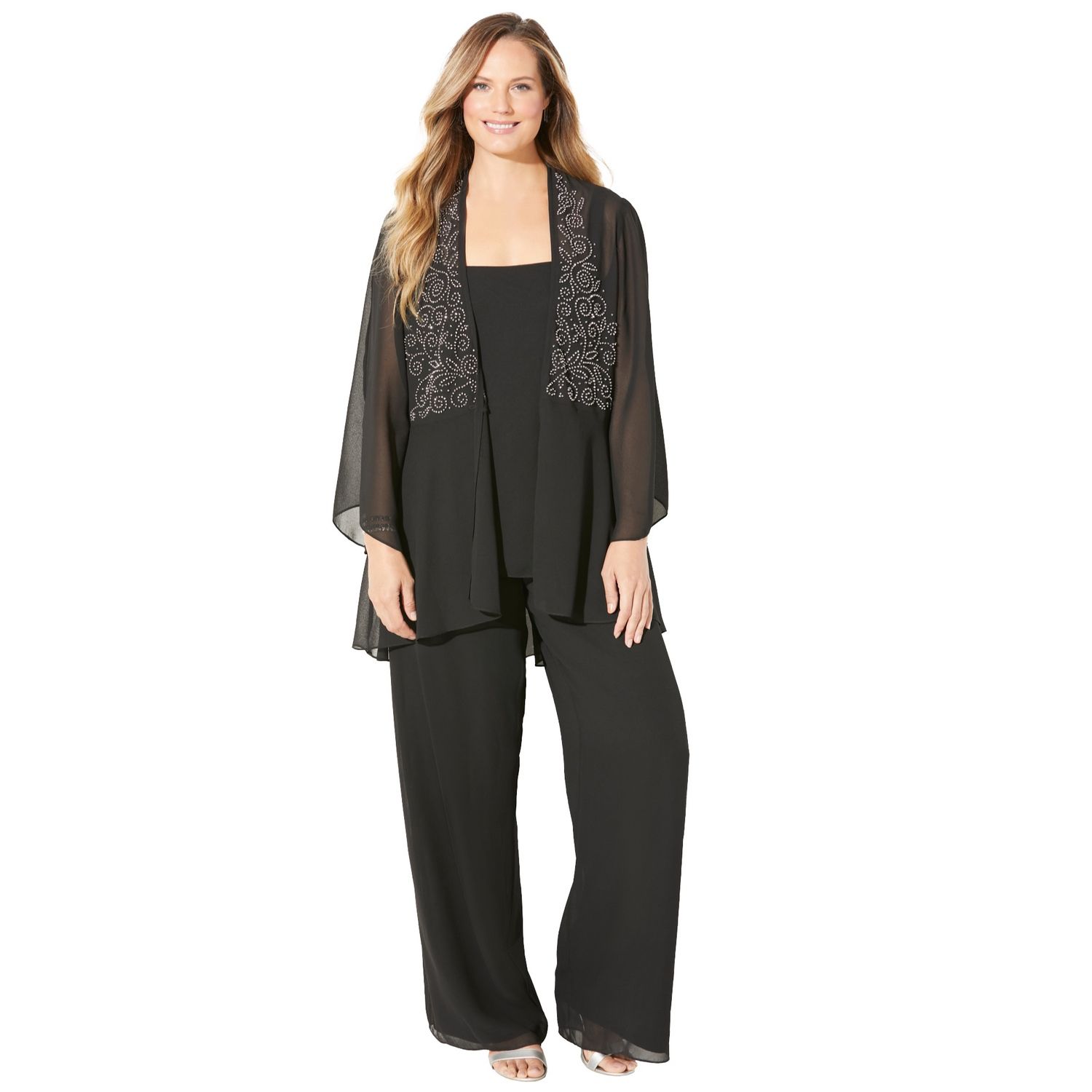 Женские брюки Catherines Plus Size Masquerade Beaded 3 pc Pant Suit