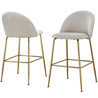 Best Quality Furniture Velvet Barstool With Gold Chrome Finish Legs & Diamond Stitching (Set of 2)