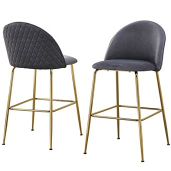Best Quality Furniture Velvet Barstool With Gold Chrome Finish Legs & Diamond Stitching (Set of 2)