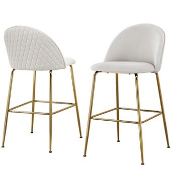 Best Quality Furniture Velvet Barstool With Gold Chrome Finish Legs & Diamond Stitching (Set of 2)
