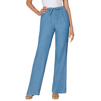 Woman Within Plus Size Petite Wide-Leg Drawstring Denim Pants