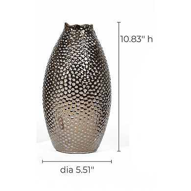 LuxenHome Antique Gold Dimpled 11-inch Tall Terracotta Vase