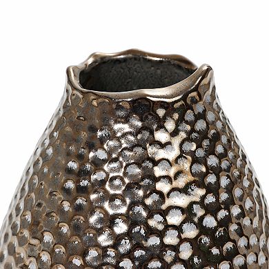 LuxenHome Antique Gold Dimpled 11-inch Tall Terracotta Vase