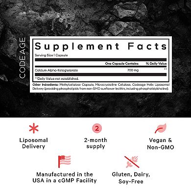 Codeage Liposomal Calcium AKG Alpha Ketoglutarate Supplement 60 ct