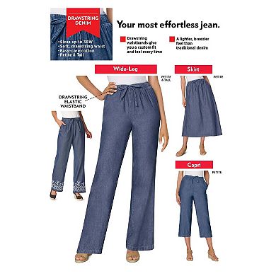 Woman Within Plus Size Tall Wide-Leg Drawstring Denim Pants