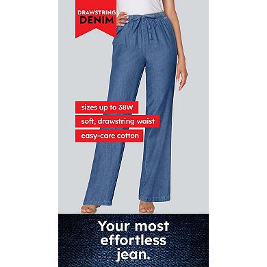 Woman Within Plus Size Tall Wide-Leg Drawstring Denim Pants