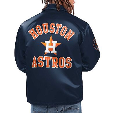 Men's Starter Navy Houston Astros Option Route Satin Full-Snap Jacket