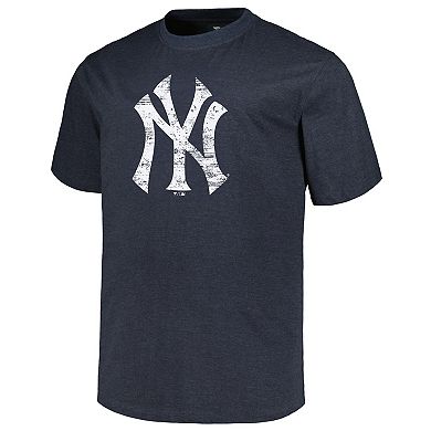 Men's Profile Heather Navy New York Yankees Big & Tall Weathered Logo T-Shirt