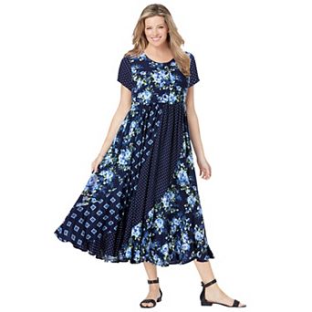 Woman Within Plus Size Petite Mixed Print Maxi Dress
