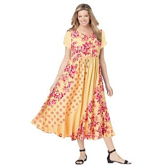 Woman Within Plus Size Petite Mixed Print Maxi Dress
