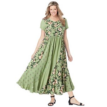 Woman Within Plus Size Petite Mixed Print Maxi Dress