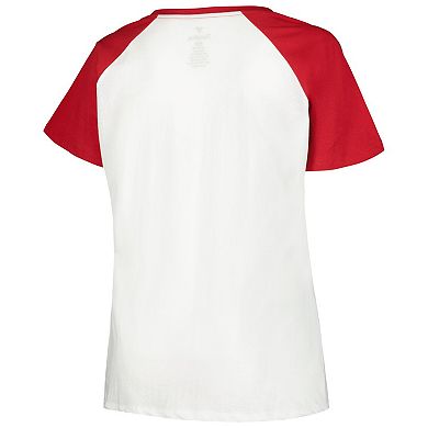 Women's Profile White/Crimson Oklahoma Sooners Plus Size Best Squad Shimmer Raglan Notch Neck T-Shirt