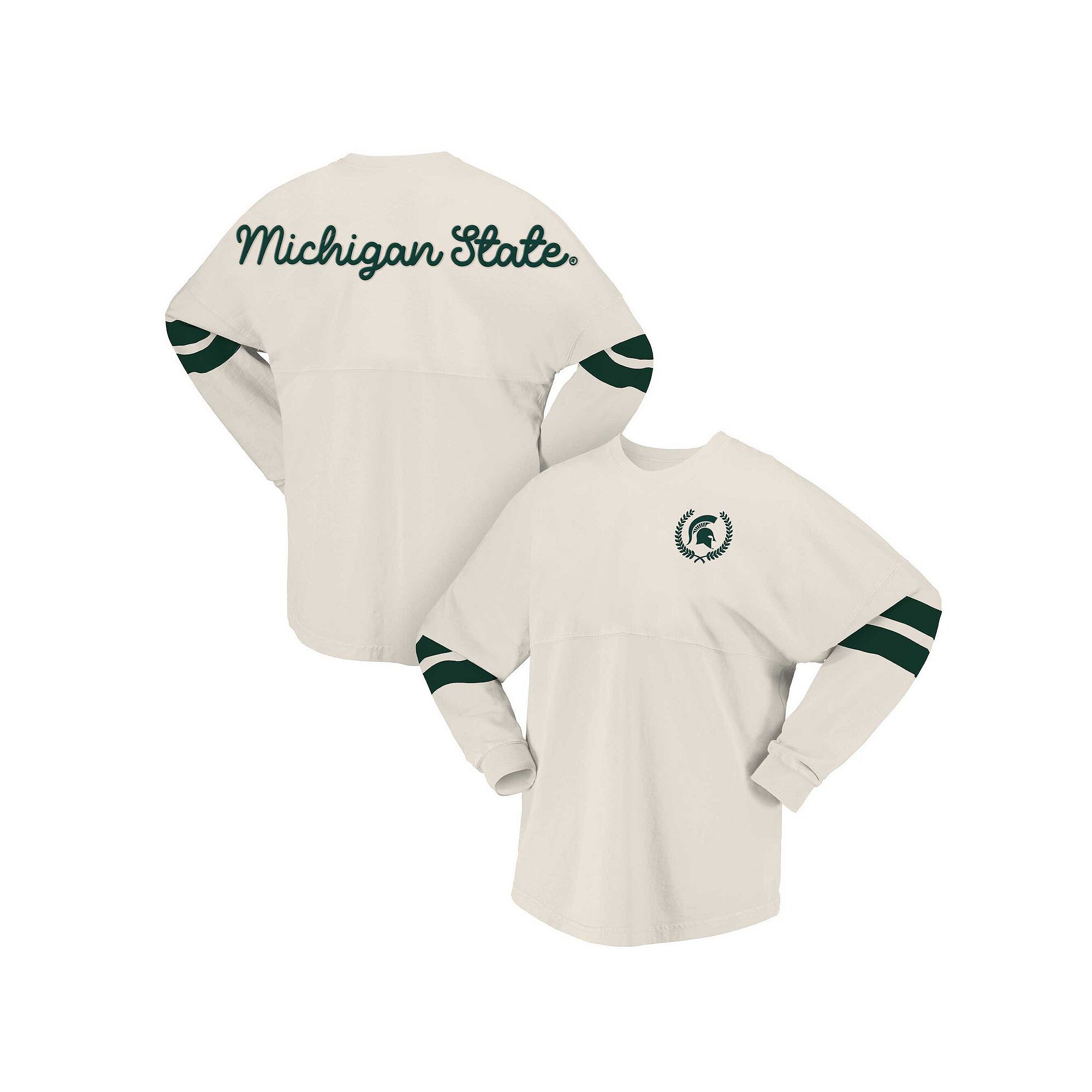 Womens Spirit Jersey Cream Michigan State Spartans Oversized T-Shirt, Size