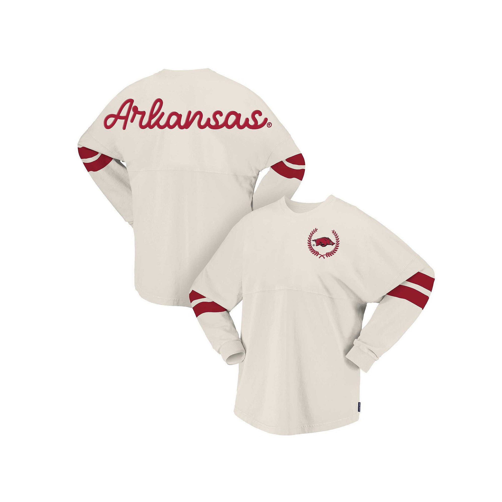 Womens Spirit Jersey Cream Arkansas Razorbacks Oversized T-Shirt, Size: XS